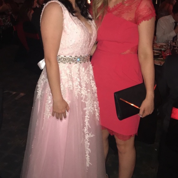 Flower Lace Pink Prom Dress - Picture 9 of 11